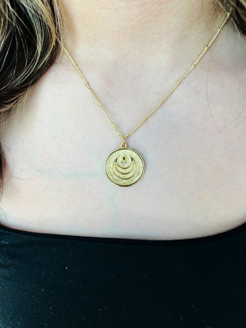 Multi-moon pendant on gold-plated 16" dot chain